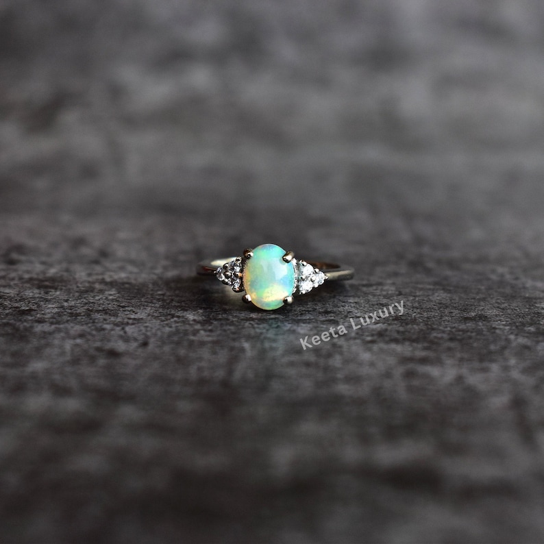 Genuine Opal Dainty ring, Ethiopian fire opal gold ring, delicate mothers ring , Self care ring, opal stacking ring for bridesmaid's gift image 3