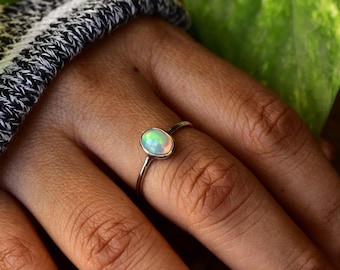 Genuine Opal Ring, Opal Stacking Ring, gold filled opal, Dainty Silver Opal Ring, Delicate Opal Ring, Bridesmaid Gift , Color play opal ring