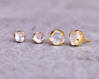 Rose Gold Moonstone Earrings, small bohemian crystal studs, 6mm and 8 MM Moonstone Cabochon Earrings , Everyday earrings, birthday gift
