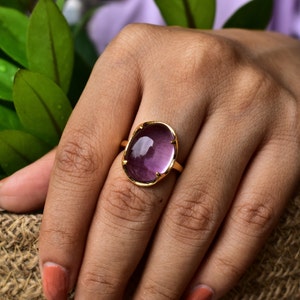 HUGE Natural Amethyst Ring, Sterling Silver Ring, Gold statement ring, bohemian ring , purple quartz jewelry, bridesmaid ring gift for her image 1