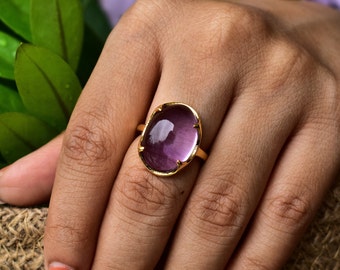 HUGE Natural Amethyst Ring, Sterling Silver Ring, Gold statement ring, bohemian ring , purple quartz jewelry, bridesmaid ring gift for her