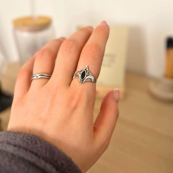 Genuine Black onyx ring* Handmade Gothic Black Onyx Ring* Unique Gift for Her* Silver Oxidized ring for women* Gothic Jewelry* Unique gifts