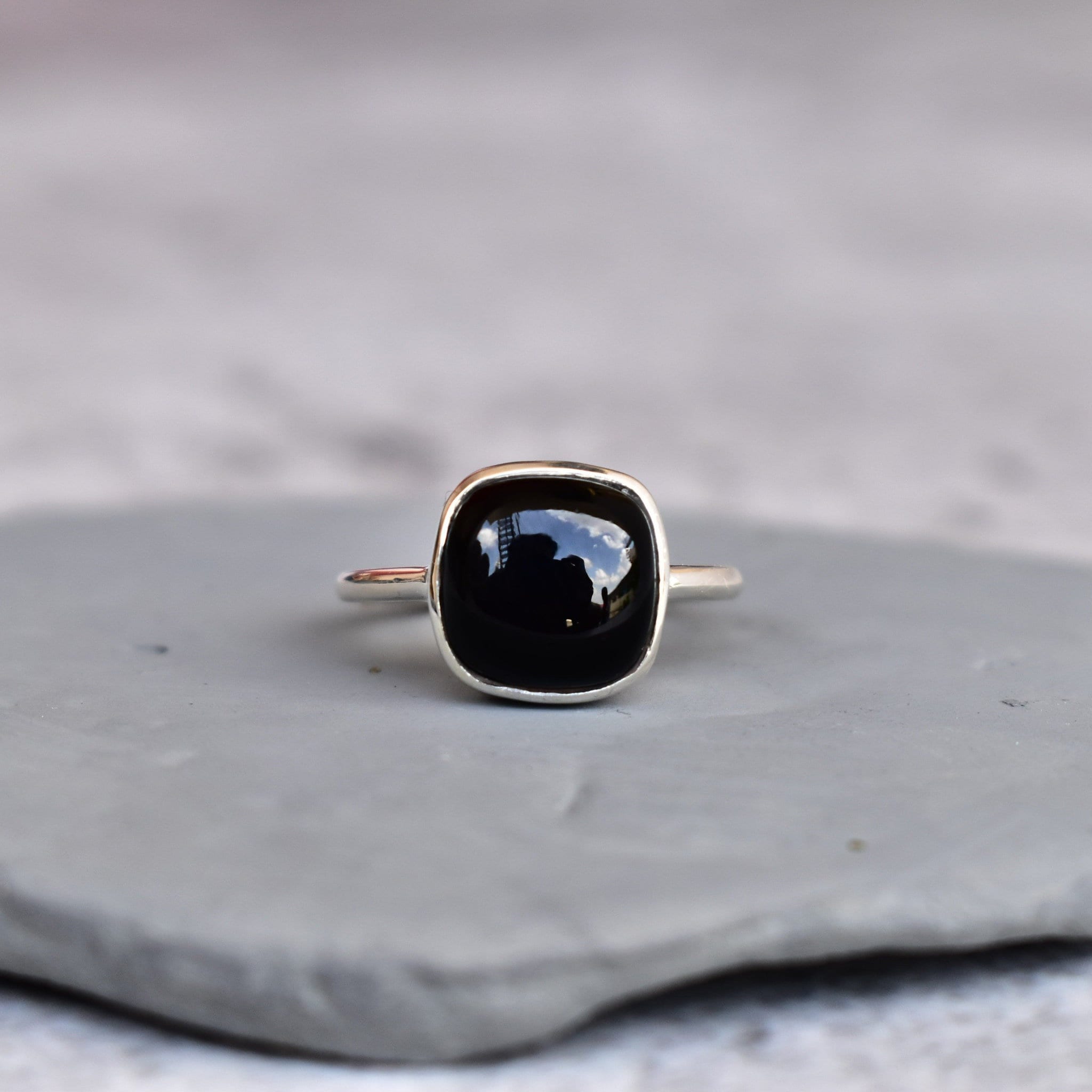 Genuine Black Onyx Ring , Sterling Silver Ring, Black Diamond Ring, Statement Promise Ring,  Black Gemstone ring, Anniversary Gift For Her