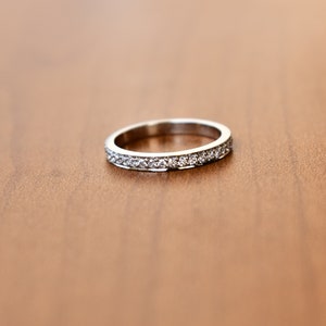Thin Stacking Ring 2mm - Solid sterling silver half Eternity Band - CZ Pave Ring - Simple Wedding stackable Band for women - rhodium plated