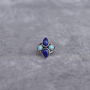 Genuine lapis lazuli and turquoise ring* Gemstones Cocktail ring* two gemstone ring for women* Healing crystal Bohemian unique ring gift