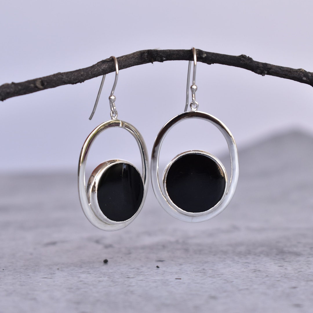 Orecchini piuma d'argento, onice nero, ematite, turchese, crisocolla, orecchini da uomo, un