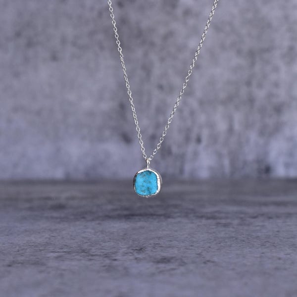 Raw Turquoise necklace* Healing crystal necklace* Raw gemstone minimalist necklace for women* Sterling silver handmade necklace* Unique gift