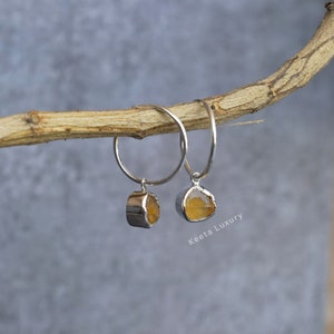 Natural citrine earrings Raw citrine hoop for new beginning Healing crystal earrings Sterling silver raw gemstones earrings image 3