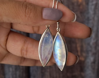 Huge Rainbow Moonstone dangle earrings , moonstone jewelry, long crystal dangle , wedding gifts , June birthstone , bridesmaid earrings