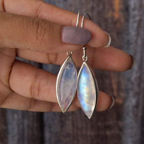 Huge Rainbow Moonstone dangle earrings , moonstone jewelry, long crystal dangle , wedding gifts , June birthstone , bridesmaid earrings