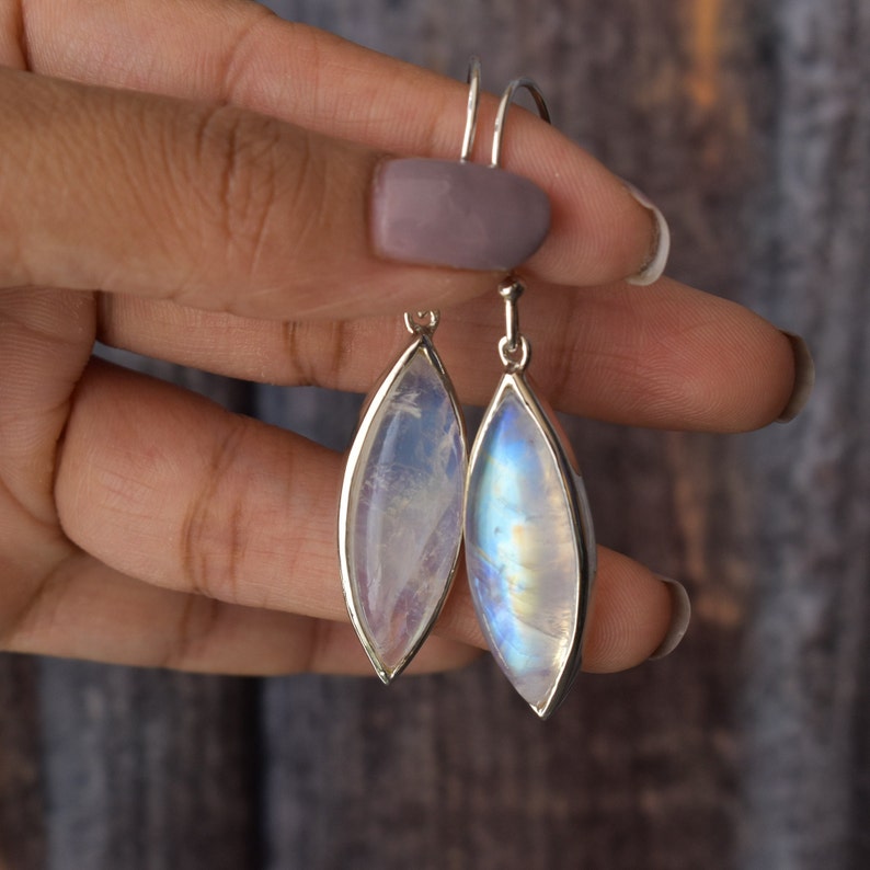 Huge Rainbow Moonstone dangle earrings , moonstone jewelry, long crystal dangle , wedding gifts , June birthstone , bridesmaid earrings image 1