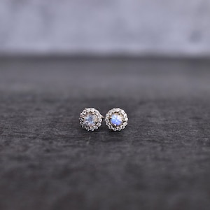 Natural Moonstone studs* Rainbow moonstone studs for women* Healing crystal earrings* Sterling silver tiny gemstone studs* Unique gifts