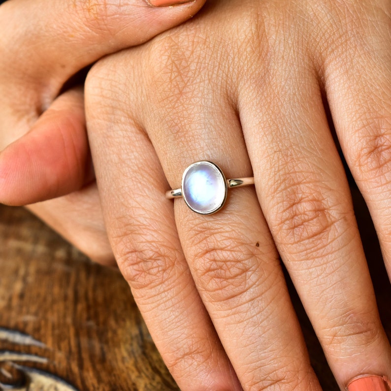 Rainbow Moonstone Ring , Blue Fire Moonstone Ring, Handmade Sterling Silver Ring , Christmas Gift for her, Promise Ring , anniversary ring image 1