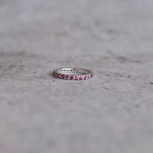 Rhodlite garnet Thin Stacking Ring 2mm, Solid sterling silver Full Eternity Band , Simple Wedding Band for women, wedding band to stack