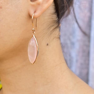 Rose Quartz long Earrings, Pink Quartz dangle Earring, Healing crystal of love earrings gift for loved ones, Gemstone Earrings for mother