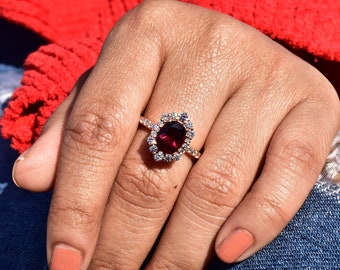 Natural Rhodolite Garnet engagement Ring, garnet rose gold ring, Pinkish Garnet Ring , Garnet Jewelry, garnet Oval cut ring, gift for her