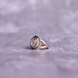 Natural Moonstone bohemian ring, Silver oxidized Oval shaped genuine rainbow moonstone ring , Handmade boho looking jewelry gift ideas image 5
