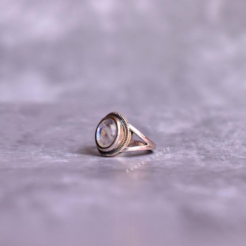 Natural Moonstone bohemian ring, Silver oxidized Oval shaped genuine rainbow moonstone ring , Handmade boho looking jewelry gift ideas image 5