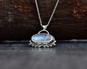 Natural Rainbow moonstone necklace, Silver Moonstone necklace, Crystal necklace for new beginning, Boho necklace, Bridesmaid necklace