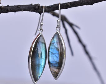 Huge Labradorite dangle earrings , Labradorite jewelry, long crystal dangle , wedding gifts , Marquise handmade earring, bridesmaid earrings
