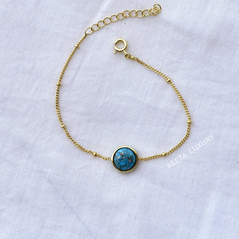 Genuine copper turquoise bracelet Turquoise handmade chain bracelet for women Gemstone bracelet gifts Silver chain bracelet Gift for her image 3