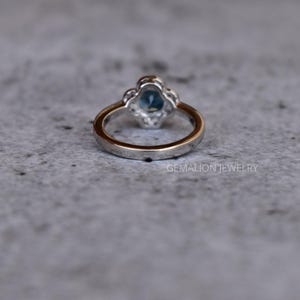 London blue topaz ring, Round cut blue gemstone ring , sterling silver finished with rhodium, london topaz halo wedding & engagement Ring image 3