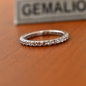 Thin Stacking Ring 2mm - Solid sterling silver full Eternity Band - CZ Pave Ring - Simple Wedding handmade Band for women - rhodium plated