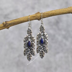 Natural Lapis Lazuli Earrings* Lapis long dangle earrings for women* Sterling silver earrings* Gemstone earrings for her* Bridesmaid jewelry image 3