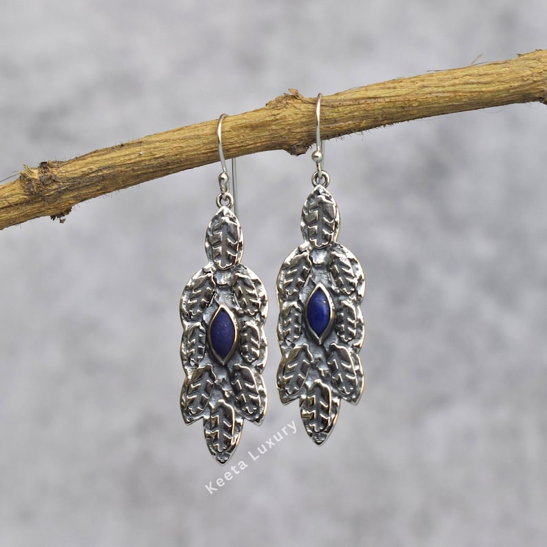 Natural Lapis Lazuli Earrings* Lapis long dangle earrings for women* Sterling silver earrings* Gemstone earrings for her* Bridesmaid jewelry image 3