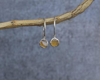 Natural citrine earrings* Raw citrine hoop for new beginning* Healing crystal earrings* Sterling silver raw gemstones earrings