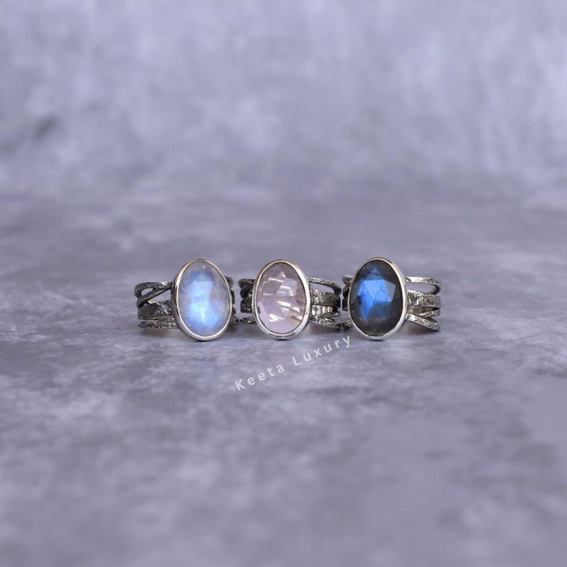 Natural Rose Quartz Ring* Silver Oxidized Handmade pink Quartz Ring* Rose Cut Gemstone Ring For Women* Healing Gemstone Ring* Unique Gifts image 6