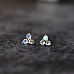 Moonstone earrings, Tiny earrings, Gold moonstone studs, Dainty earrings, Tiny studs, Round Birthstone studs, Silver earrings, Thin studs