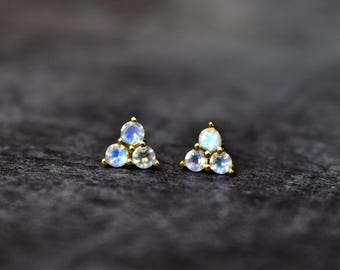 Moonstone earrings, Tiny earrings, Gold moonstone studs, Dainty earrings, Tiny studs, Round Birthstone studs, Silver earrings, Thin studs