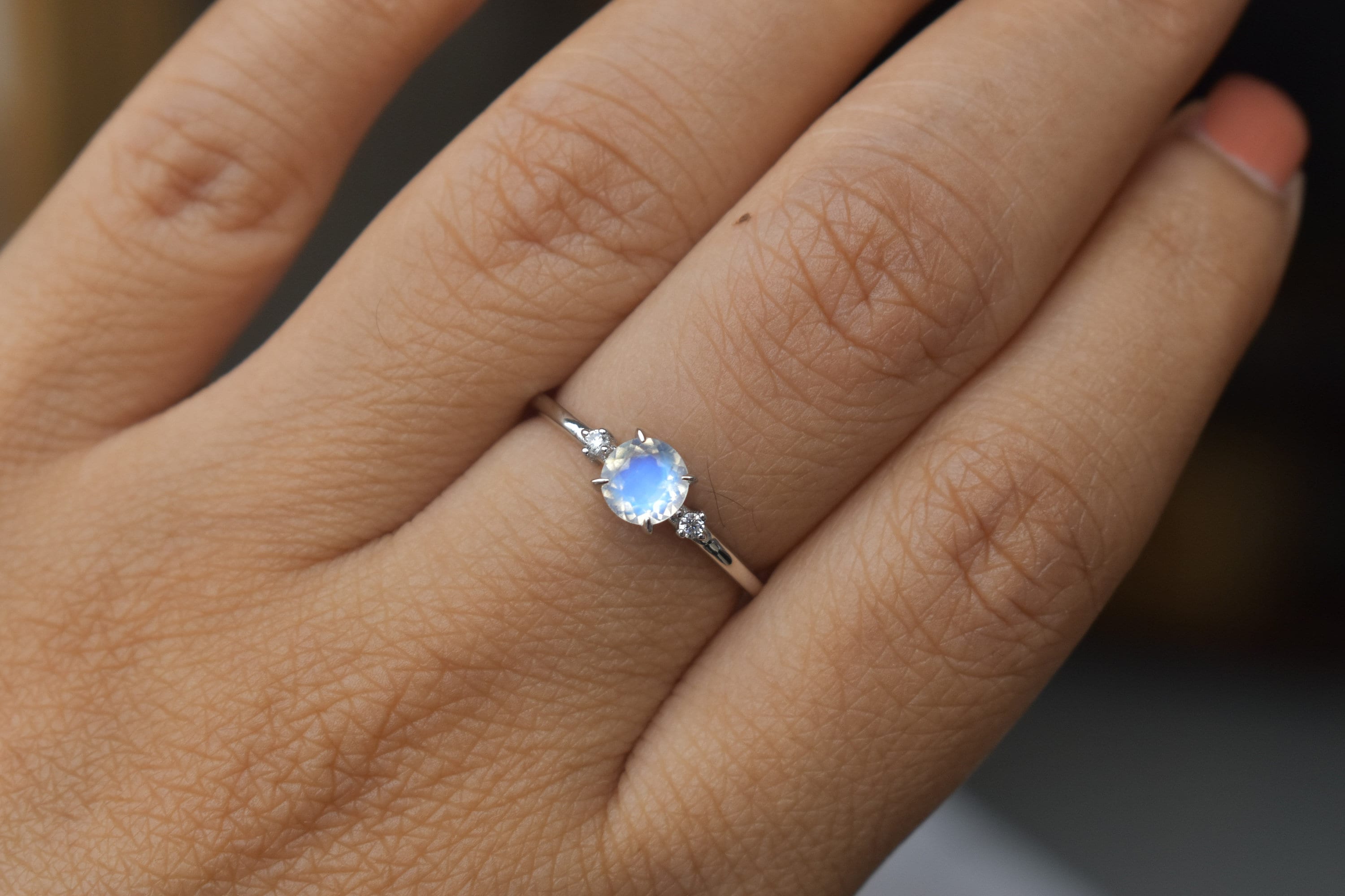 Moonstone minimalist Ring Moonstone dainty Engagement Ring Etsy