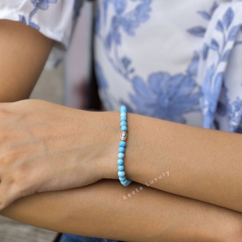 Natural turquoise gemstone bracelet Silver chain bracelets Evil eye protection bracelet beaded gemstone bracelets Tiny gemstone bracelet image 2