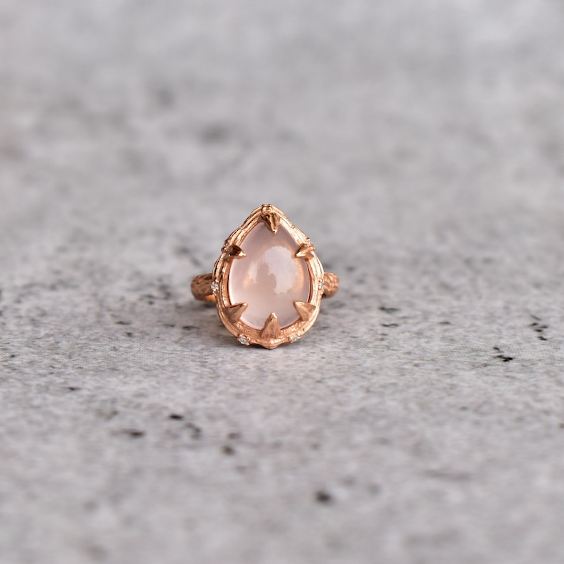 Huge pear rose quartz engagement ring Pink quartz statement ring Rose gold ring for beginning Wedding ring Bridesmaid gift Gift for her image 1