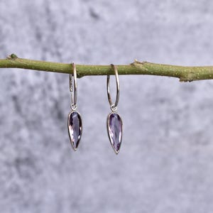 Natural Amethyst earrings* long handmade earrings* Sterling silver earrings for women* Amethyst hoop earrings* Birthstone earrings gift