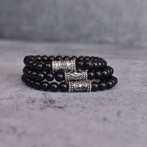 Unisex Black Tourmaline beaded Bracelet, Protection wristwear, evil eye Bracelet, Celtic Symbol tree of life, Hamsa hand Jewelry , Gifts