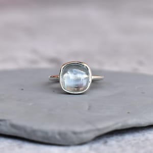 Anillo de aguamarina natural * Anillo bohemio hecho a mano * Anillo de aguamarina con forma de cojín * Anillo de piedra preciosa curativa * Anillo de plata esterlina * Regalo de dama de honor