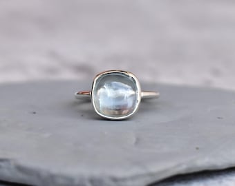 Natural Aquamarine ring* handmade Bohemian Ring* Cushion Aquamarine ring* Healing gemstone ring* Sterling silver ring* Bridesmaid gift