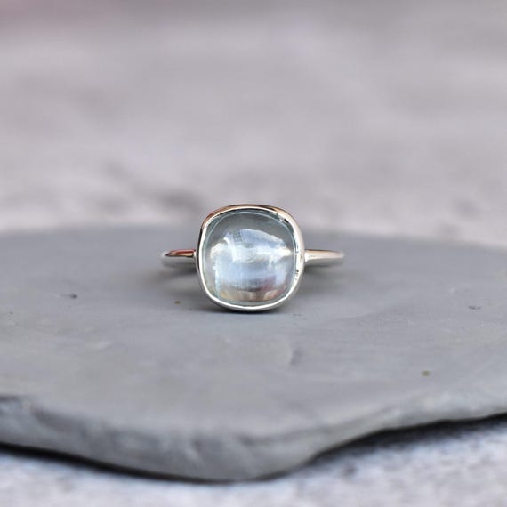 Natural Aquamarine ring* handmade Bohemian Ring* Cushion Aquamarine ring* Healing gemstone ring* Sterling silver ring* Bridesmaid gift
