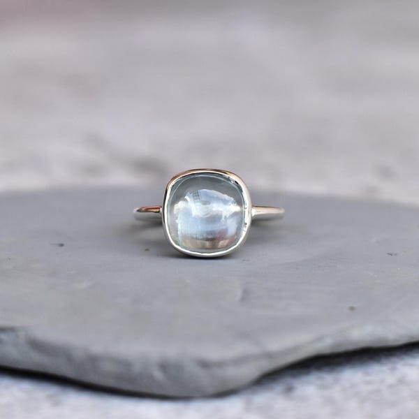 Natural Aquamarine ring* handmade Bohemian Ring* Cushion Aquamarine ring* Healing gemstone ring* Sterling silver ring* Bridesmaid gift
