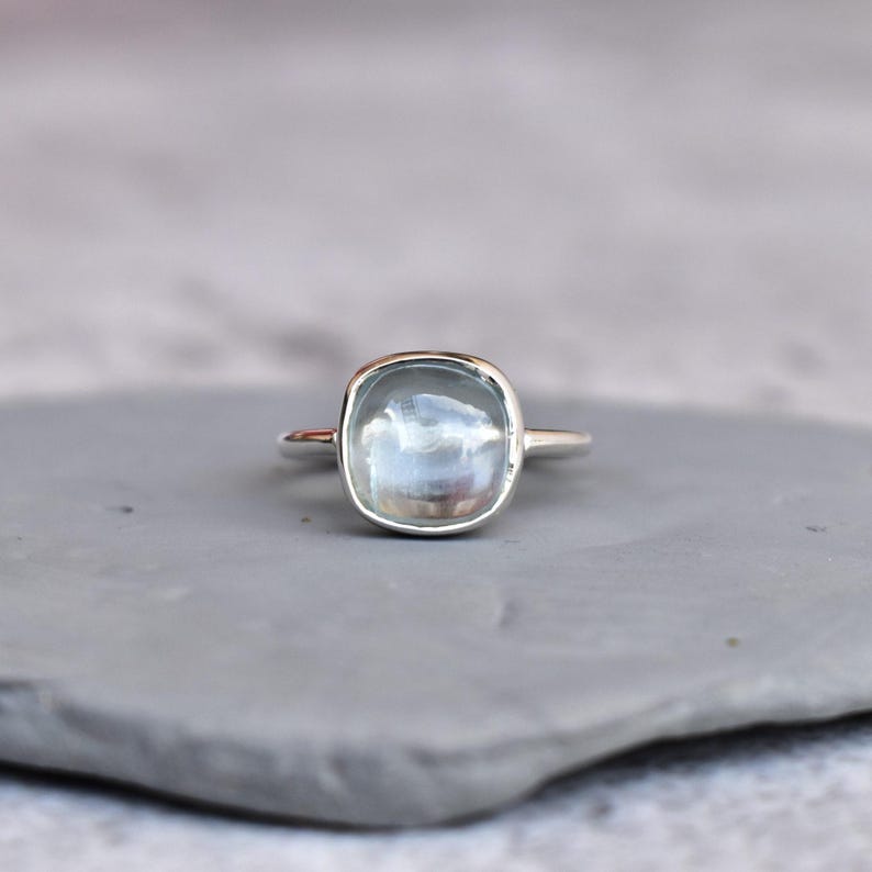 Natural Aquamarine ring* handmade Bohemian Ring* Cushion Aquamarine ring* Healing gemstone ring* Sterling silver ring* Bridesmaid gift image 1