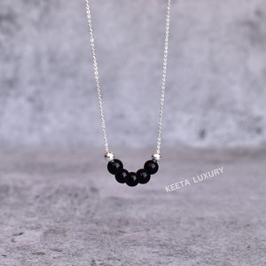 Natural Black onyx beaded necklace Dainty black beaded gemstone jewelry Sterling silver necklace for women Unique necklace gifts for her image 4