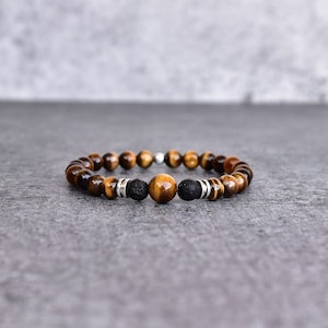 Tiger&#39;s eye and lava bracelet* Diffuser beaded Bracelet* Stretchable beaded bracelets for him* Healing bracelets* Unique friendship bracelet