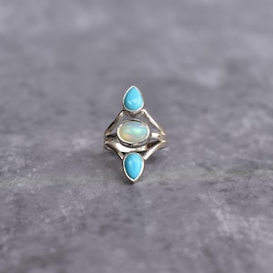 Natural Opal and turquoise ring* Two gemstone ring* Sterling silver turquoise ring* Healing gemstones ring* Bridesmaid gifts* Unique gifts