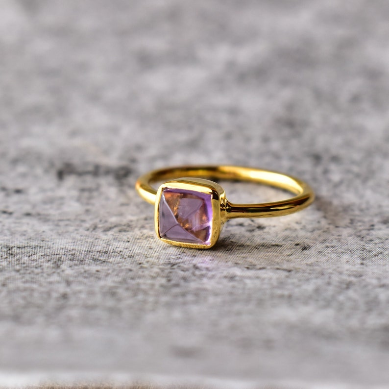 Natural Amethyst minimalist Ring, Everyday Ring, Boho purple quartz Sterling Silver Ring for women, bridesmaid gifts , amethyst gold ring image 1