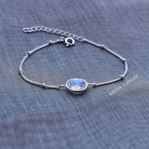 Natural Moonstone bracelet* Rainbow moonstone stone faceted cut bracelet* Sterling silver handmade bracelet* Healing crystal bracelet* Gifts image 4