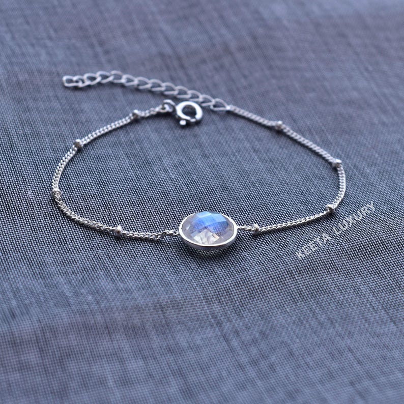 Natural Moonstone bracelet* Rainbow moonstone stone faceted cut bracelet* Sterling silver handmade bracelet* Healing crystal bracelet* Gifts image 4