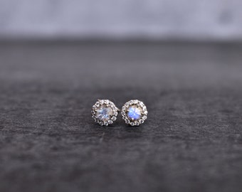 Natural Moonstone studs* Rainbow moonstone studs for women* Healing crystal earrings* Sterling silver tiny gemstone studs* Unique gifts
